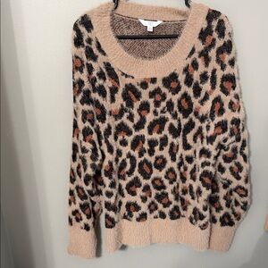 Time and Tru Leopard Print Sweater - Black and Tan